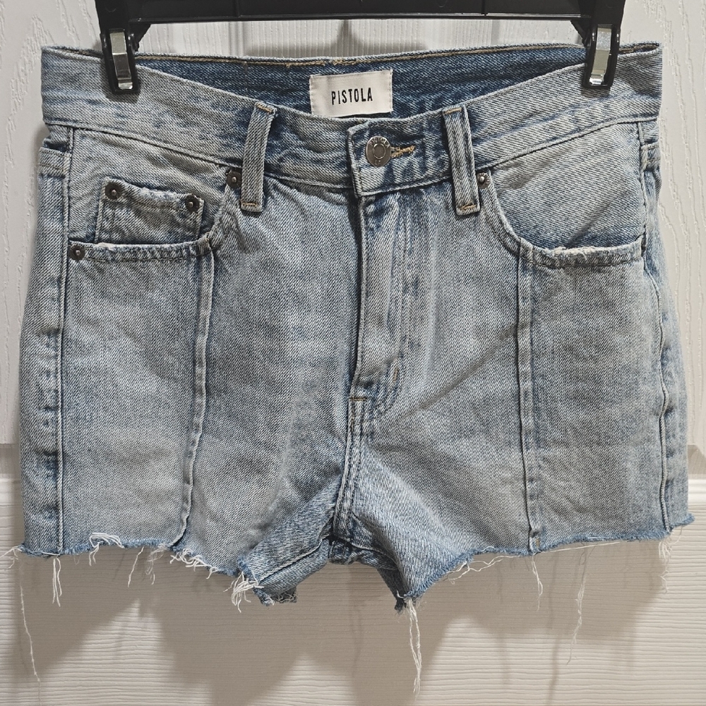 Pistola Distressed Light Blue Jean Shorts